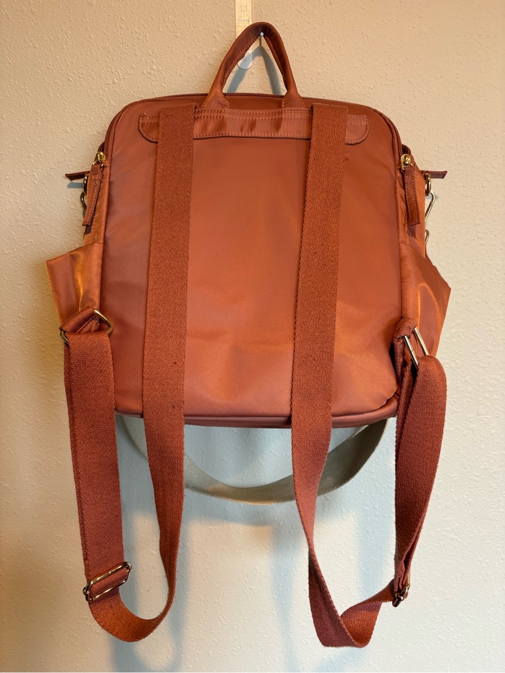 Haute Hippie Rust Nylon Crossbody Backpack with Tan Strap - Picture 3 of 16